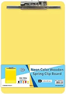 Fis Neon Color Wooden Spring Clip Board, A4 Size, Yellow
