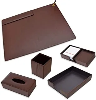 FIS FSDS221DBR Desk Set in Gift Box 5-Pieces, Dark Brown