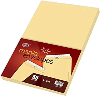 FIS FSME9033PRC50 90 GSM Peel and Seal Recycled Manila Envelopes 50-Pack, 10-Inch x 7-Inch Size