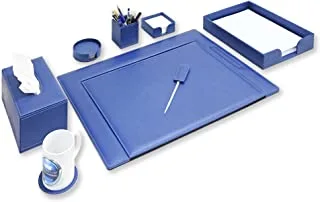 FIS Executive Italian PU Desk Set 7-Pieces, Blue