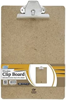 FIS FSCBWOODSJA4 Wooden Smart Jumbo Clip Board with Pen Holder, A4 Size
