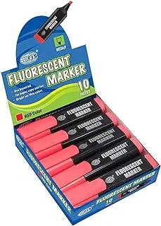 قلم ماركر فلورسنت من اف اي اس ، 10 قطع ، أحمر