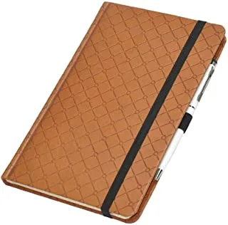 FIS FSNB1321BRD202 96 Sheets Italian PU Cover Single Ruled Ivory Paper Notebook with Elastic Band and Blue Ink Pen, 13 cm x 21 cm Size, Brown