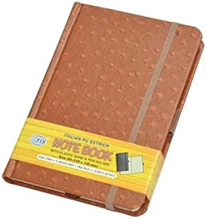 FIS FSNBEXSLA6BR Ivory Paper 120 Sheets Single Ruled with Elastic Band Ostrich Italian PU Cover Notebook with Pen Holder and Gift Box, A6 Size, Brown