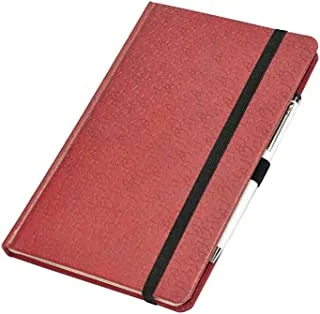 Fis 96 sheets italian pu cover ivory paper single ruled notebook with elastic band and pen holder, 13 cm x 21 cm size, maroon