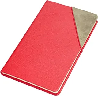 FIS FSNB1321PTRE 120 Sheets Italian PU Cover Ivory Paper Plain Notebook with Corner Elastic Band, 13 cm x 21 cm Size, Red