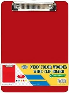 Fis Neon Color Wooden Wire Clip Board, A4 Size, Red