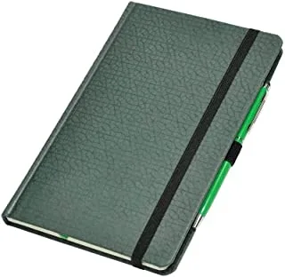 FIS FSNB1321GRD401 96 Sheets Italian PU Cover Single Ruled Ivory Paper Notebook with Elastic Band and Black Ink Pen, 13 cm x 21 cm Size, Green