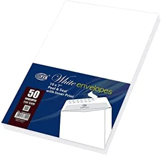 FIS FSWE1033PI50 Peel and Seal Envelopes 50-Pieces, 10 Inch x 7 Inch Size, White