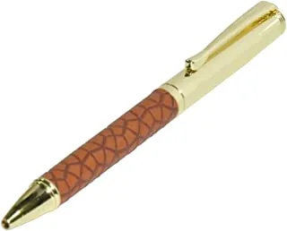 FIS FSPNGPUBRD4 أقلام ذهبية مع غلاف PU إيطالي منقوش وعلبة هدايا ، بني