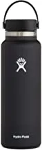 HYDRO FLASK - زجاجة ماء 1180 مل (40 أونصة) - قارورة زجاجة ماء من الفولاذ المقاوم للصدأ معزولة بالتفريغ مع غطاء مرن مانع للتسرب مع حزام - خالية من BPA - فم واسع - أسود