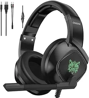 ONIKUMA K19 3.5mm Wired Gaming Headset Over Ear Headphones Noise Canceling E-Sport Earphone with Mic LED Lights Volume Control Mute Mic for PC Laptop PS4 Smart Phone