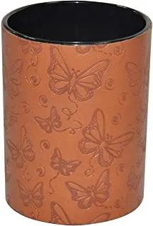 FIS FSPHPUBRD6 Italian PU Pen Holder with Embossed Designs and Sewing, Brown