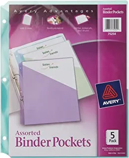Avery Binder Pockets, Assorted Colors, 8.5