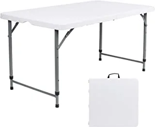 SKY-TOUCH Folding Lightweight Trestle Outdoor Camping Table,Heavy Duty Plastic Outdoor Folding Picnic Table,Folding Trestle Table For BBQ Party, Folds in Half with Carry Handle,White(120×60×75cm)