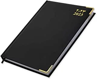 دفتر يوميات أجندة 2023 من FIS (عربي / إنجليزي) ، مبطن من جانب واحد ، زوايا ذهبية ، أسود - FSDI75AEVG23BK