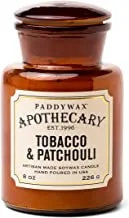 Paddywax Candles Apothecary Collection Soy Wax Blend Candle in Glass Jar, Medium, 8 Ounce, Tobacco & Patchouli