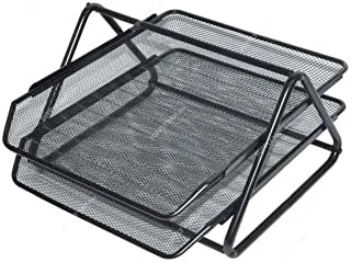 FIS FSOTB82002 Wire Mesh Trays for A4 Documents 2-Pieces Set, Black