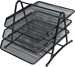 FIS FSOTB82001 Wire Mesh Trays for A4 Documents 3-Pieces Set, Black