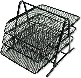 FIS FSOT102BK Wire Mesh Office Tray for A4 Documents 3-Pieces Set, Black