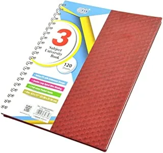 FIS FSUBPU3SMRD3 120 Sheets Italian PU Spiral Cover 3 Subject University Book, 8.5 Inch x 11 Inch Size, Red