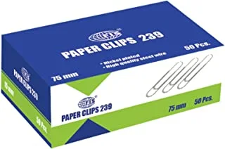 FIS U Shape Paper Clips 50-Pack, 75 mm Size, Silver