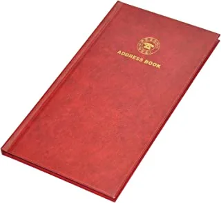 FIS FSAD115X217E 52 ورقة دفتر عناوين باللغة الإنجليزية مع غطاء صلب من الفينيل ، مقاس 115 مم × 217 مم ، أحمر