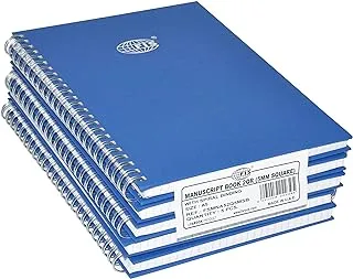 FIS 5mm Square Lines 96 Sheets Spiral Manuscript Books 5-Pack, 2 Quire Size, Blue
