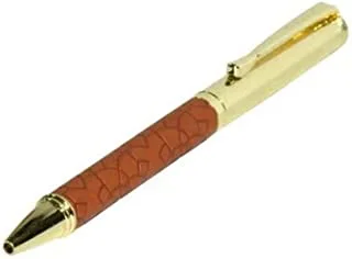 FIS FSPNGPUBRD5 أقلام ذهبية مع غلاف PU إيطالي منقوش وصندوق هدايا ، بني