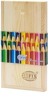 قلم تلوين من اف اي اس في صندوق خشبي، متعدد الألوان، مجموعة 12 قطعة، FSCK812WOOD