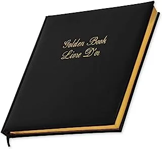 Fis 96 sheets 100 gsm italian pu cover laid paper golden book with frame, 280 mm x 275 mm size, black
