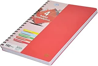 FIS FSUB4SPPRE 160 Sheets Micro Perforated Pages 4 Subject University Book, A4 Size, Red