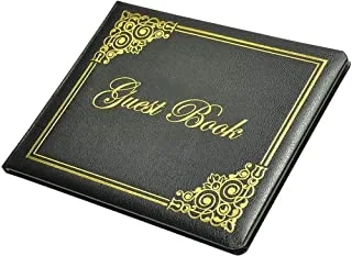 FIS FSCLGBBOBK 64 ورقة غلاف جلدي غلاف عاجي كتاب ضيف مع صندوق هدايا ، مقاس 260 مم × 215 مم ، أسود / ذهبي