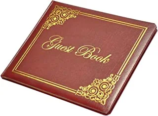 FIS FSCLGBBOMR 64 ورقة غلاف جلدي غلاف عاجي كتاب ضيف مع صندوق هدايا ، مقاس 260 مم × 215 مم ، كستنائي / ذهبي