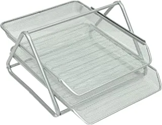 FIS FSOT101SL Wire Mesh Office Trays for A4 Documents 2-Pieces Set, Silver