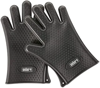 WEBER - Silicone Barbecuing Gloves, The durable silicone allows you to easily move large cuts of meats from hot surfaces, Heat resistant up to 204° C, EU size 9