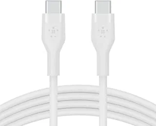 Belkin BoostCharge Flex silicone USB C charger cable, USB-IF certified USB type C to USB type C charging cable for iPhone 15, Samsung Galaxy S24, S23, iPad, MacBook, Note, Pixel and more - 3m, white