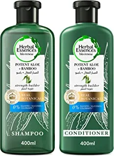 Herbal Essences Sulfate Free Potent Aloe + Bamboo Shampoo & Conditioner for Dry Hair and Frizzy Hair, 400 ml