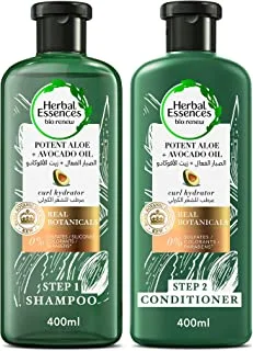 Herbal Essences Sulfate-Free Potent Aloe + Avocado Oil Hair Line for Curly Hair Cleanse, Hydration, Nourishment and Definition, 400 mL, Multi-Color SH + CND