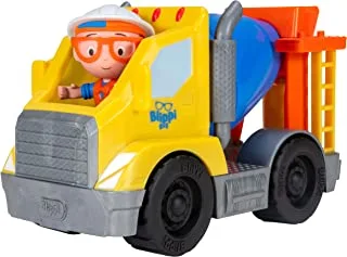 Blippi Cement Truck - Mini Vehicle with Freewheeling Features Including 2” Character Toy Figure Construction Worker - Imaginative Play for Toddlers and Young Kids