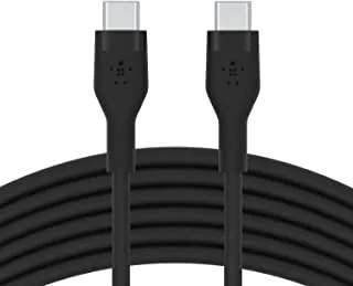 Belkin BoostCharge Flex silicone USB C charger cable, USB-IF certified USB type C to USB type C charging cable for iPhone 15, Samsung Galaxy S23, S22, iPad, MacBook, Note, Pixel and more - 3m, black