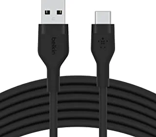Belkin BoostCharge Flex Silicone USB Type C to A Cable (3M/10FT), USB USB-IF Certified USB-C Charging Cable for iPad Pro, Galaxy S21, Ultra, Plus, Note 20, Pixel, and More – Black