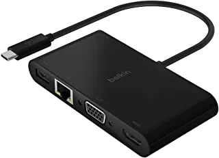 Belkin USB-C Multimedia Adapter (USB-C Hub w/VGA, 4K HDMI, USB 3.0, Ethernet Ports) 100W Passthrough Power for MacBook Pro, iPad Pro, Surface Pro, Chromebook more - Black