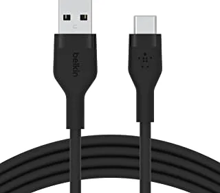 Belkin BoostCharge Flex Silicone USB Type C to A Cable (2M/6.6FT), USB USB-IF Certified USB-C Charging Cable for iPad Pro, Galaxy S21, Ultra, Plus, Note 20, Pixel, and More – Black