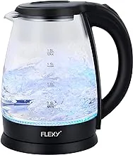 FLEXY®1.8 Liter Glass Body Electric Cordless Kettle with 360° Swivel Base, Power Cord Storage, Auto Cut-off Function, LED Indicator, 1500 Watts