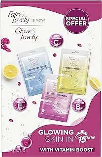 Glow & Lovely Triple Pampering Power Face Mask Set, Hydrating Glow 20g, Energising Glow 20g and Brightening Glow 20g, set of 3