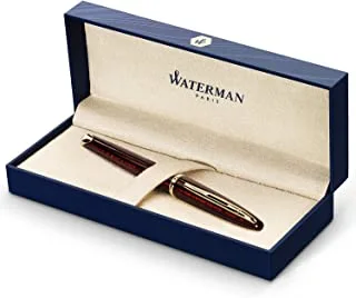 Waterman Carène Marine Amber Fountain Pen, Gloss Brown & Black with 23k Gold Clip, Medium Nib with Blue Ink Cartridge, Gift Box