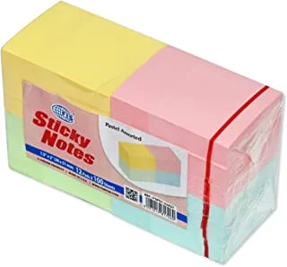 FISSticky Note Pad, 1.5X2 inches, Pack of 12, Pastel 4 Colors Assorted -FSPO1.52AST