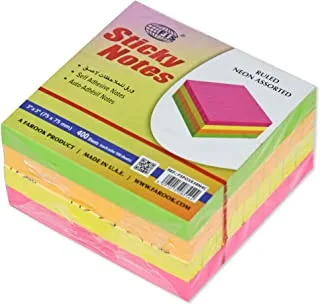 FIS Sticky Note Pad, 3X3 inches, Pack of 4, Ruled, 4 Assorted Neon Color -FSPO3X3RN4C