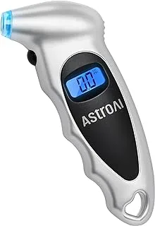 مقياس ضغط الإطارات الرقمي من AstroAI 150 PSI 4 إعدادات للسيارة والشاحنات وإضاءة خلفية LCD غير قابلة للانزلاق ، فضي (عبوة واحدة)